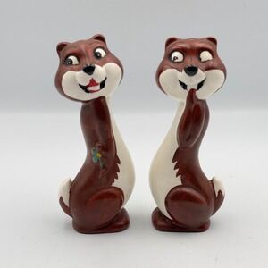 Vtg Anthropomorphic Chipmunk Squirrel Salt and Pepper Shakers Set Ceramic MCM